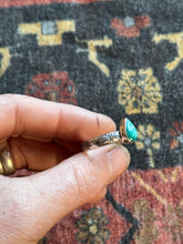 Load image into Gallery viewer, Sterling Silver Turquoise Teardrop Royston Stamped Stacker Ring