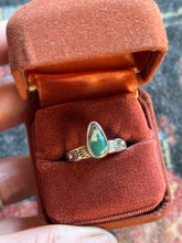 Load image into Gallery viewer, Sterling Silver Deep Turquoise Teardrop Royston Stamped Stacker Ring