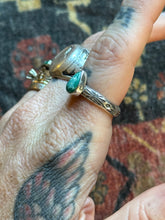 Load image into Gallery viewer, Sterling Silver Turquoise Teardrop Royston Stamped Stacker Ring