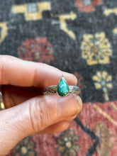 Load image into Gallery viewer, Sterling Silver Turquoise Teardrop Royston Stamped Stacker Ring
