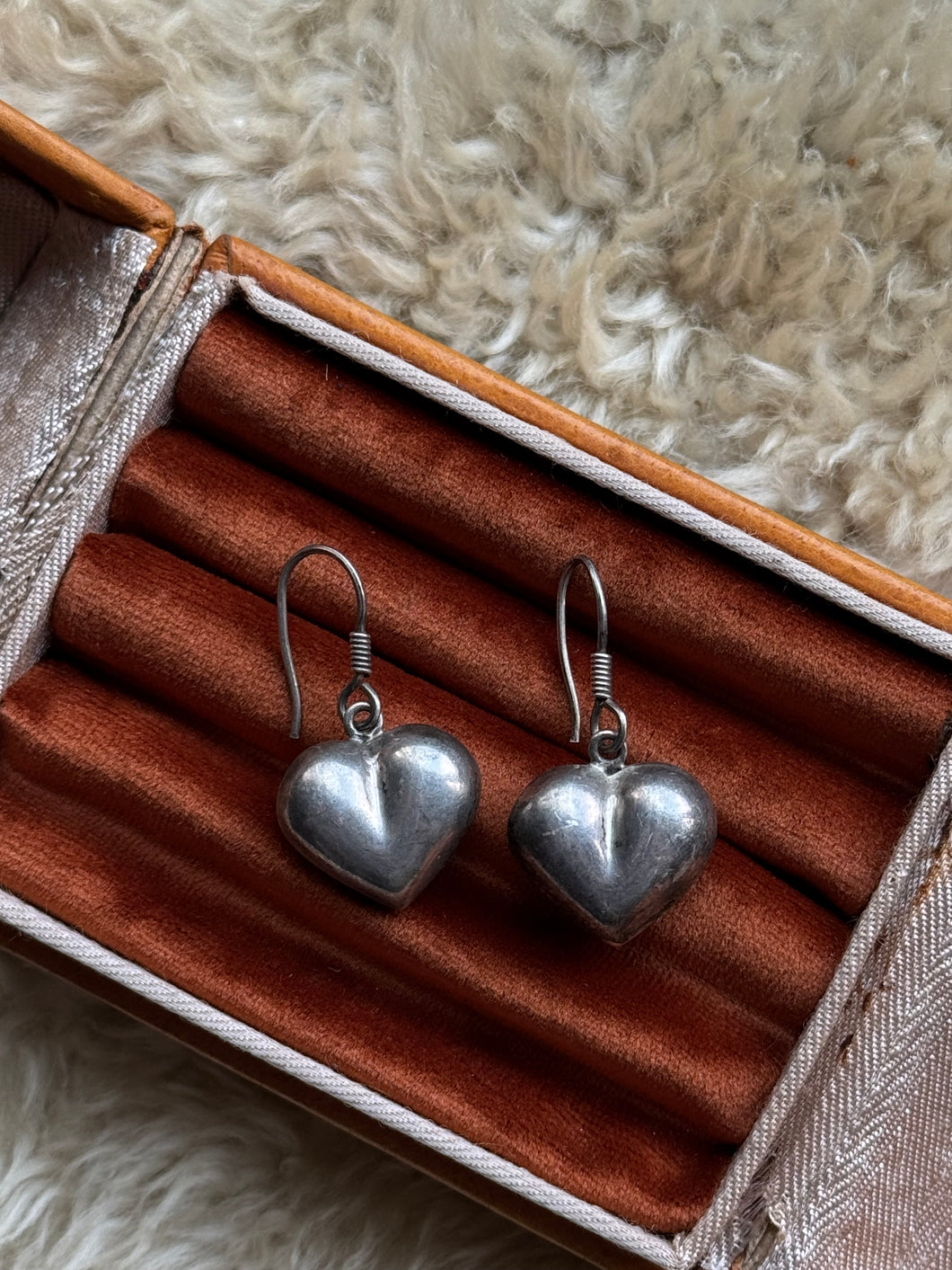 Vintage Sterling Silver Puffy Heart Earrings