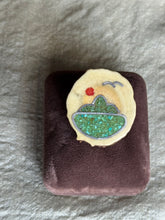 Load image into Gallery viewer, Vintage Crushed Turquoise Inlay Wood Pin
