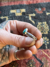 Load image into Gallery viewer, Sterling Silver Turquoise Teardrop Royston Stamped Stacker Ring
