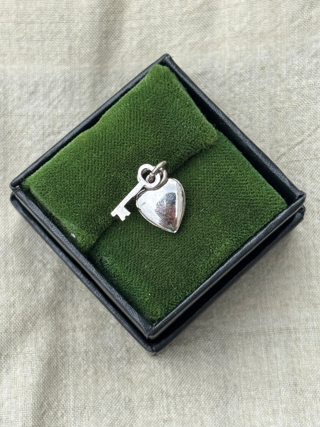 Vintage Sterling Silver Heart & Key Charm