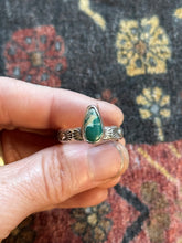Load image into Gallery viewer, Sterling Silver Deep Turquoise Teardrop Royston Stamped Stacker Ring
