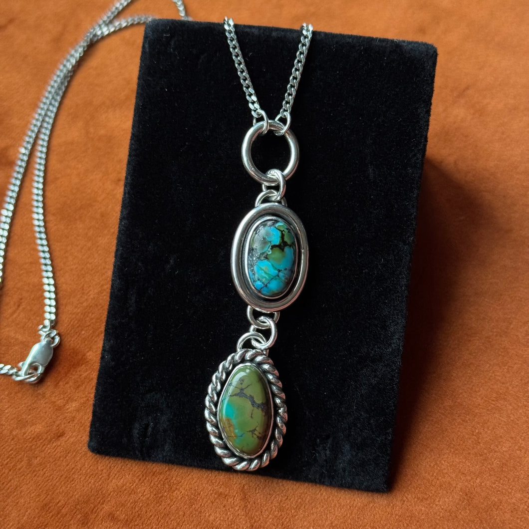 Brilliant Blue Green Totem Lariat Necklace