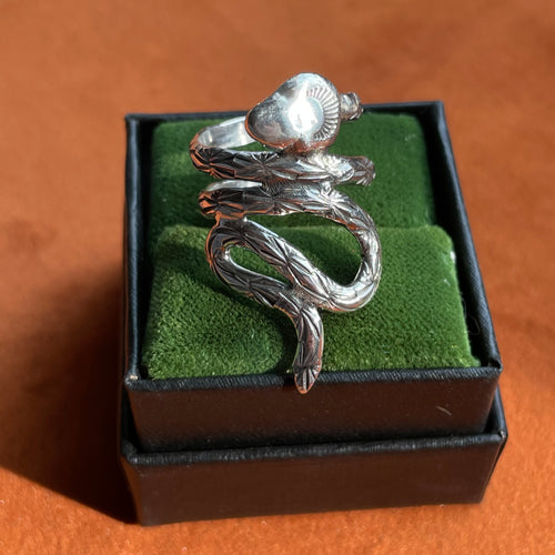 hand formed sterling silver coiled stamped snake ring