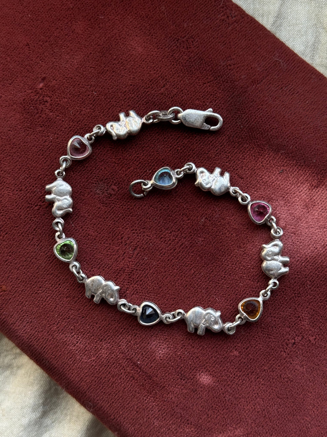 Vintage Sterling Silver Colorful Elephant Bracelet
