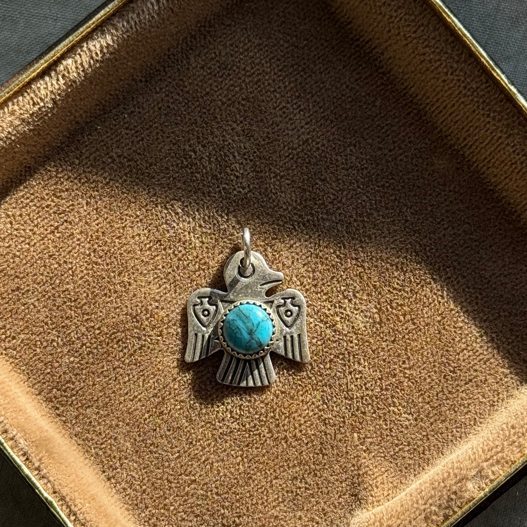 Vintage Sterling Silver Turquoise Thunderbird Charm