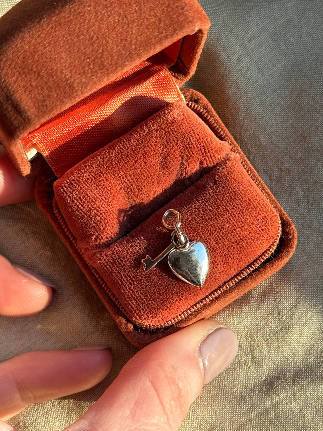 Vintage Sterling Silver Hollow Heart and Key Charm