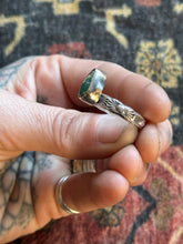 Load image into Gallery viewer, Sterling Silver Deep Turquoise Teardrop Royston Stamped Stacker Ring
