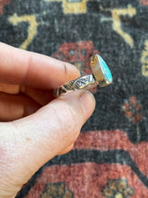 Load image into Gallery viewer, Sterling Silver Icy Blue Royston Turquoise Stamped Stacker Ring
