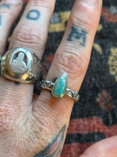 Load image into Gallery viewer, Sterling Silver Icy Blue Royston Turquoise Stamped Stacker Ring
