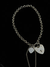 Load image into Gallery viewer, Vintage Sterling Silver Rolo Chain Padlock &amp; Heart Bracelet
