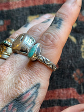 Load image into Gallery viewer, Sterling Silver Icy Blue Royston Turquoise Stamped Stacker Ring
