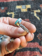 Load image into Gallery viewer, Sterling Silver Icy Blue Royston Turquoise Stamped Stacker Ring
