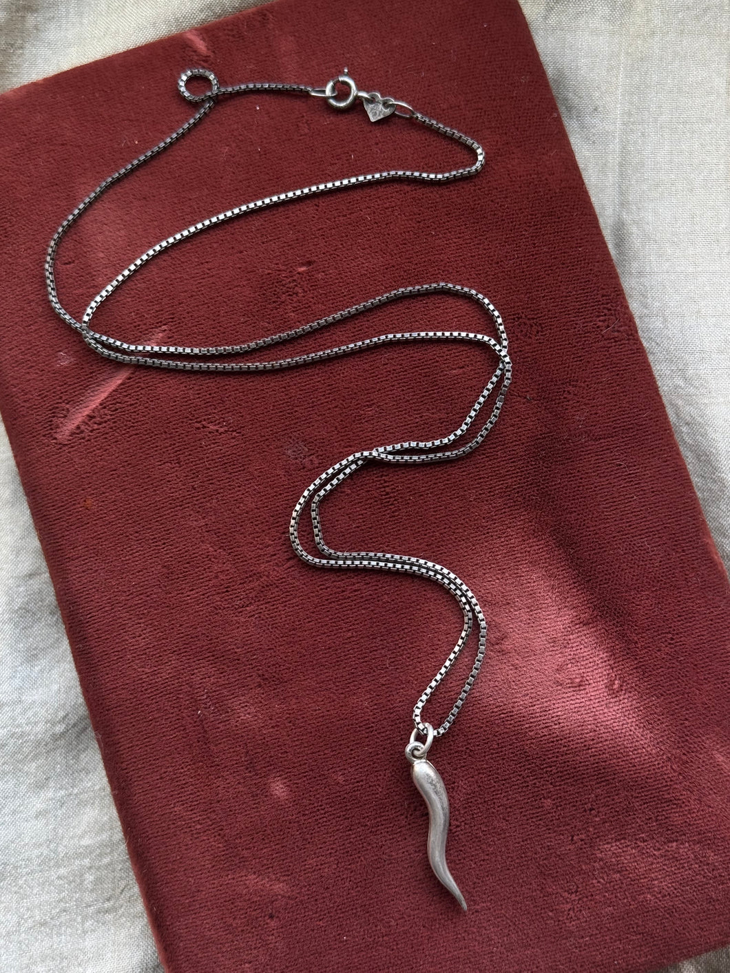Vintage Sterling Silver Italian Horn Necklace