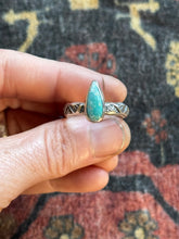 Load image into Gallery viewer, Sterling Silver Icy Blue Royston Turquoise Stamped Stacker Ring
