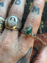 Load image into Gallery viewer, Sterling Silver Deep Turquoise Teardrop Royston Stamped Stacker Ring
