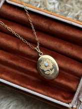 Load image into Gallery viewer, Vintage Gold Tone Opal Daisy Locket Necklace
