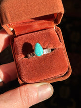 Load image into Gallery viewer, Sterling Silver Bright Blue Royston Turquoise Teardrop Stamped Stacker Ring
