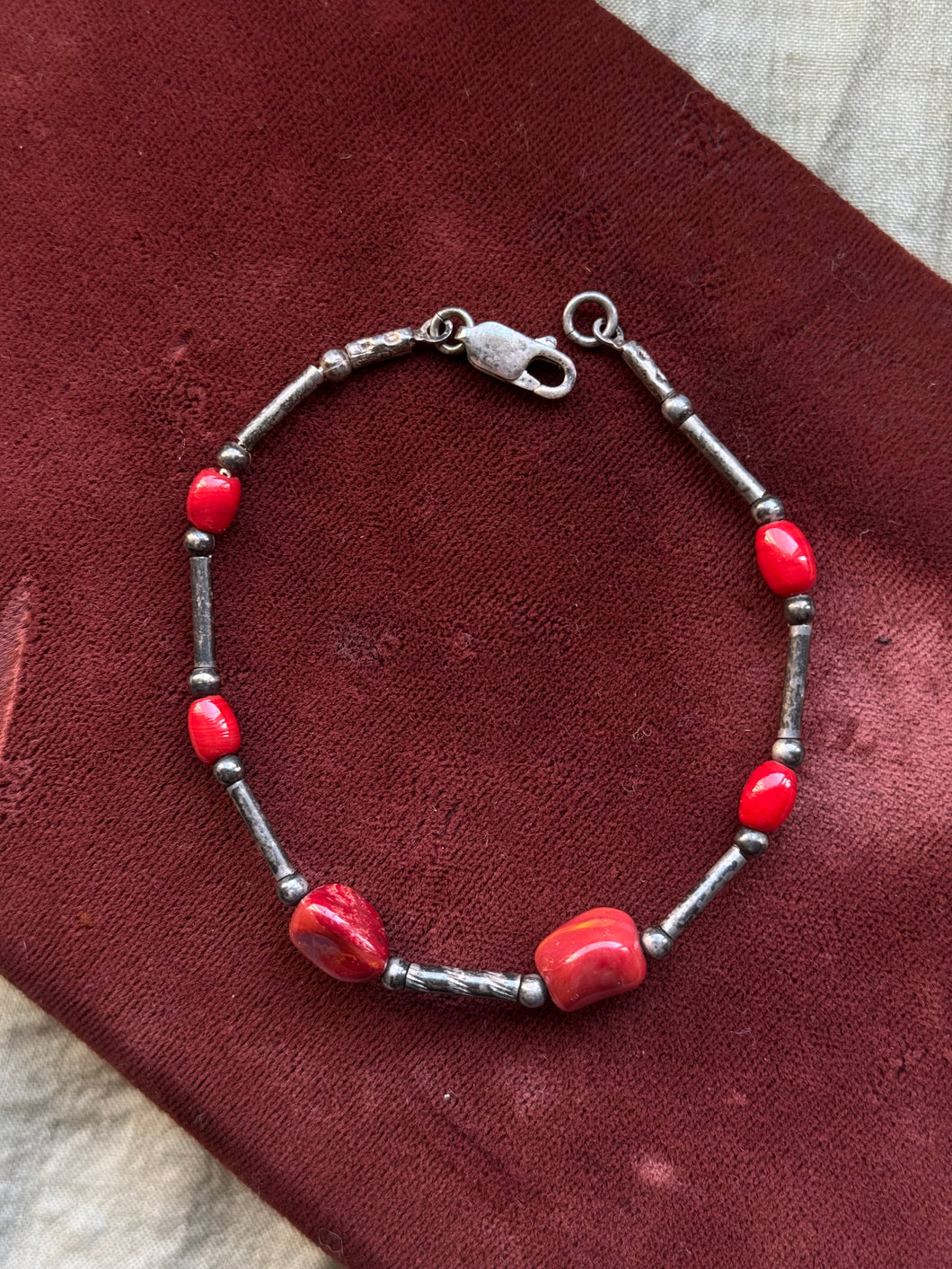 Vintage Sterling Silver & Red Stone Bracelet