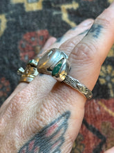 Load image into Gallery viewer, Sterling Silver Deep Turquoise Teardrop Royston Stamped Stacker Ring
