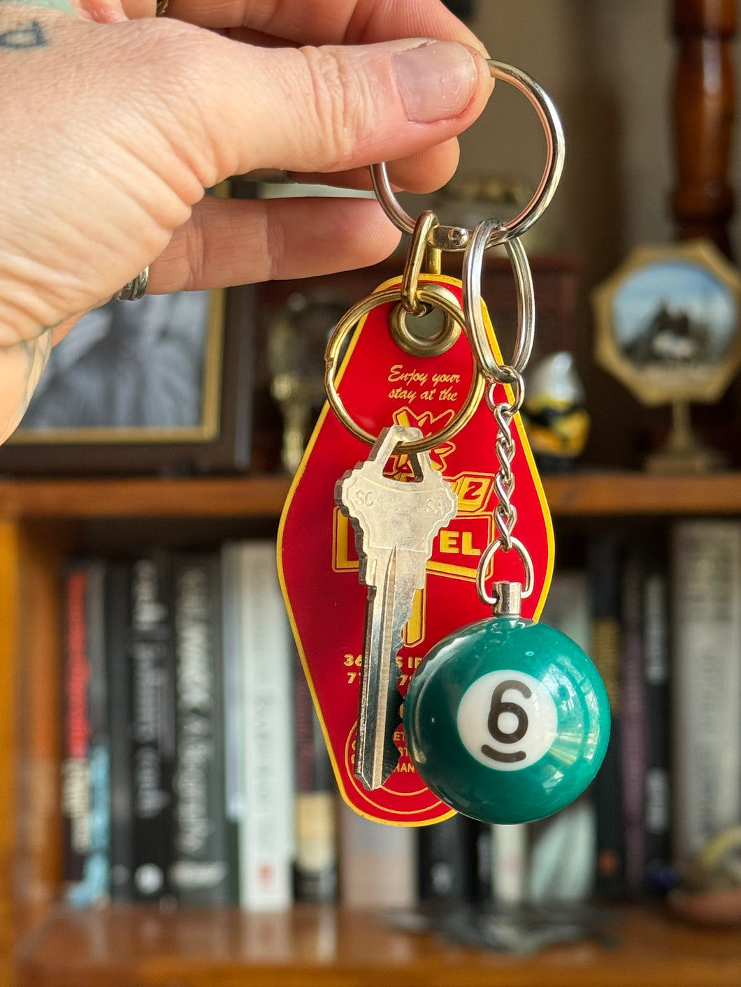 Vintage #6 Pool Ball Keychain